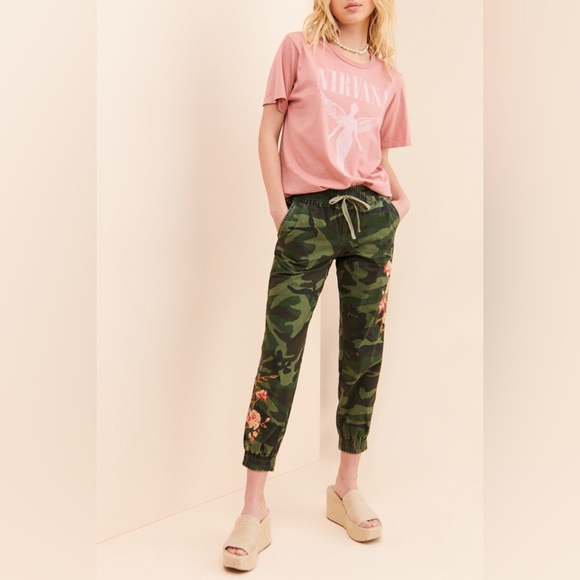 Driftwood x Free People x Anthropologie Camo Floral Embroidered Joggers Pants S - Picture 1 of 10